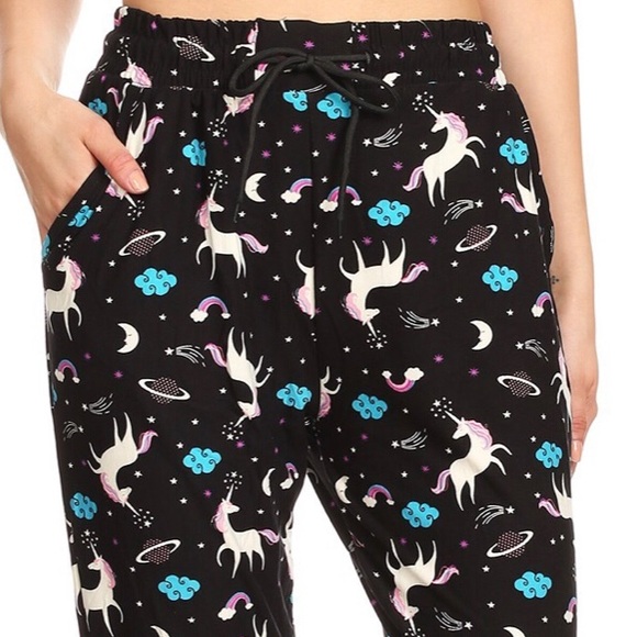 New! Unicorn Print/Black Super Soft Joggers - Picture 7 of 10